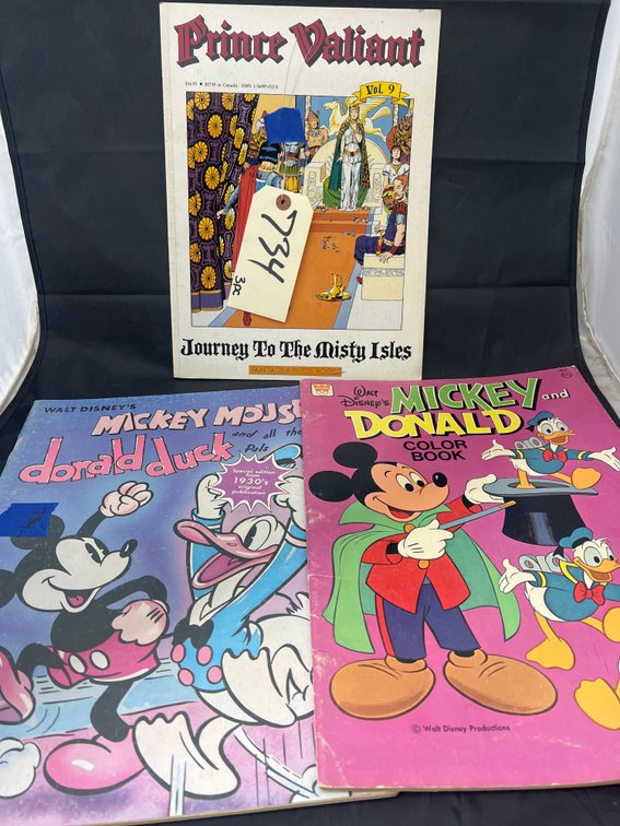 2 Large Mickey Mouse Books & Large Prince Valiant Book