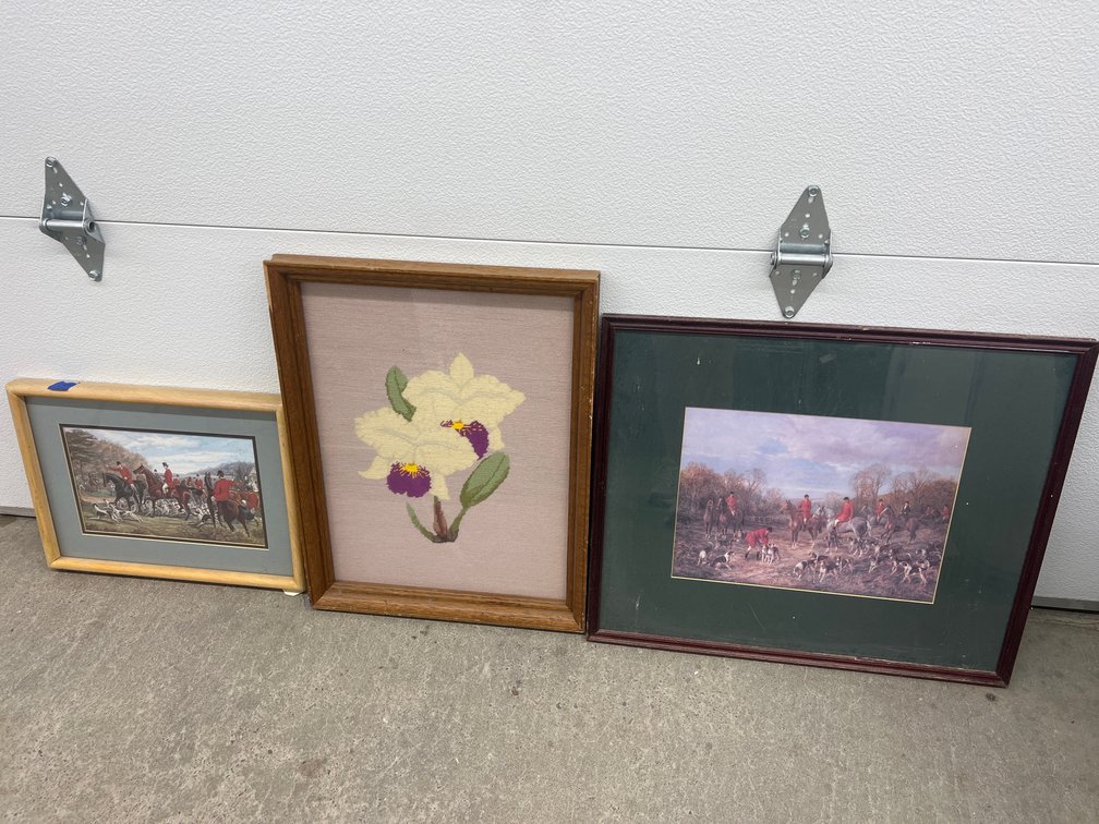 3 Pcs - 2 Framed Prints & Framed Needlepoint