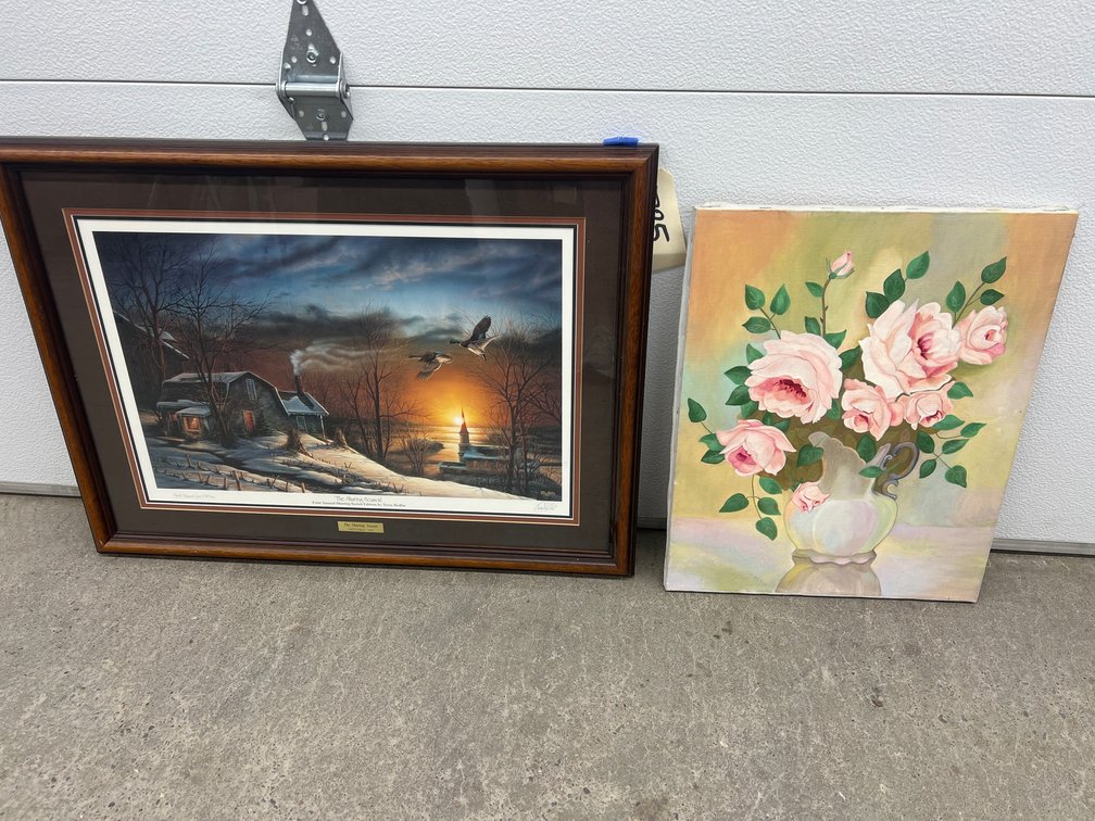 2 Pcs - Framed Signed Print & Painted Canvas