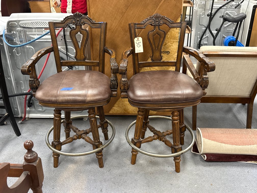 2 Pcs - Wood/Leather Swivel Bar Stools 25"H