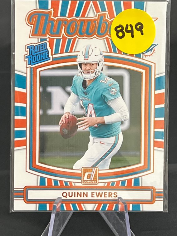 2025 Panini Donruss Quinn Ewers #4 Gold Throwback Rated Rookie /100 Dolphins