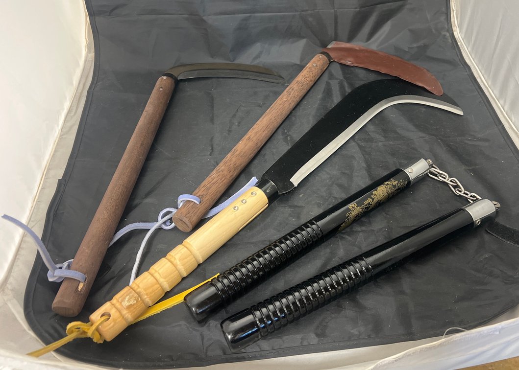 3-Martial Arts Weapons - Nunchaku - Kama Sickles -