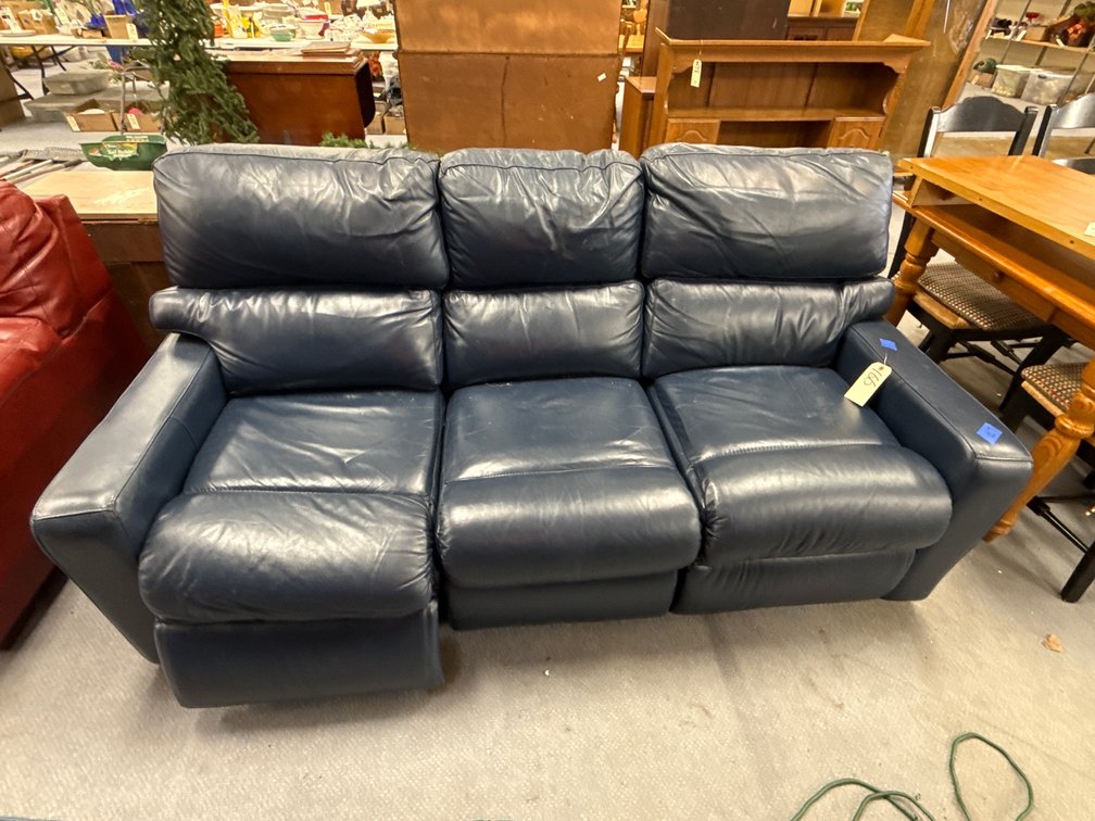 Blue Leather? Reclining Sofa - As Is