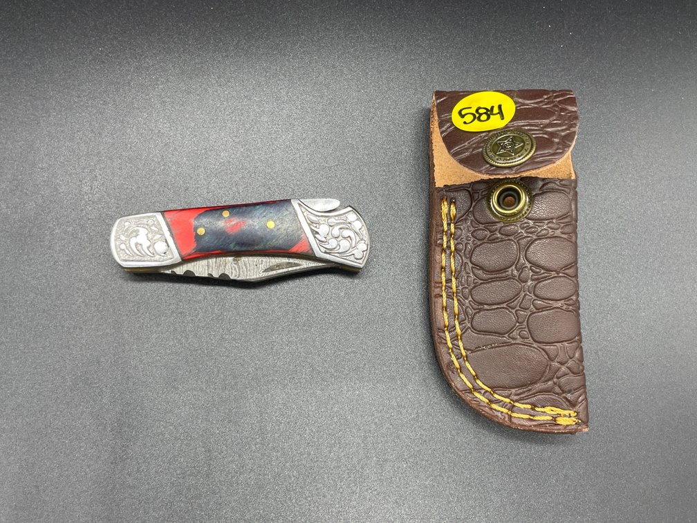 Folding Knife w/Leather Sheath