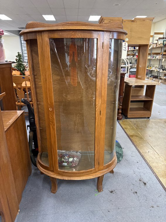 Lighted Bow Front Curio Cabinet w/Glass Shelves
