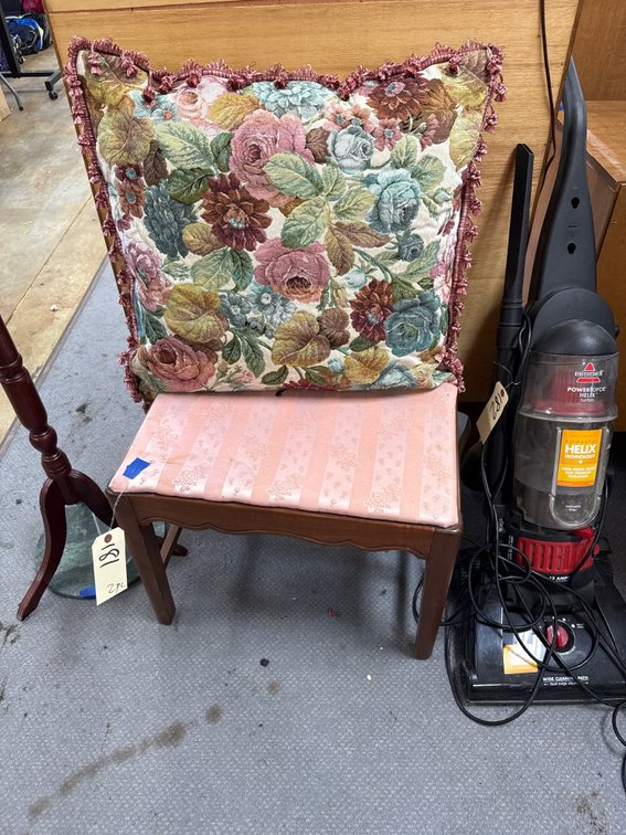 Wood Foot Stool 23"x14"x18" & Floral Throw Pillow