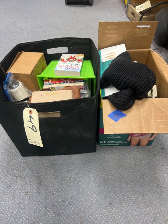 2 Boxes - Purses - Books - Extension Cord - Scarf & More
