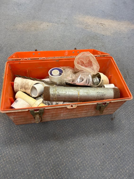 Plastic Tool Box w/Plumbing Supplies