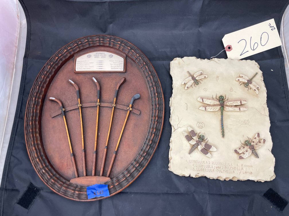 Antique Golf Club Decor & Dragonfly Wall Plaque