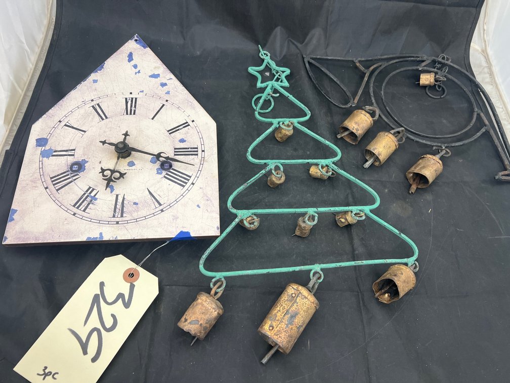 3 Pcs - Metal Wind Chimes & Wall Clock 8"x11"