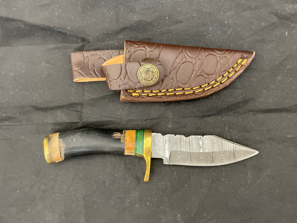 Fixed Blade Damascus Steel Knife w/Sheath