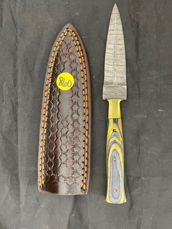 Fixed Blade Damascus Steel Knife w/Sheath