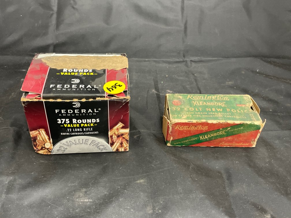 2 Boxes Ammo - Partial Box Federal 22 LR Ammo & Box Remington 32 Colt Ammo