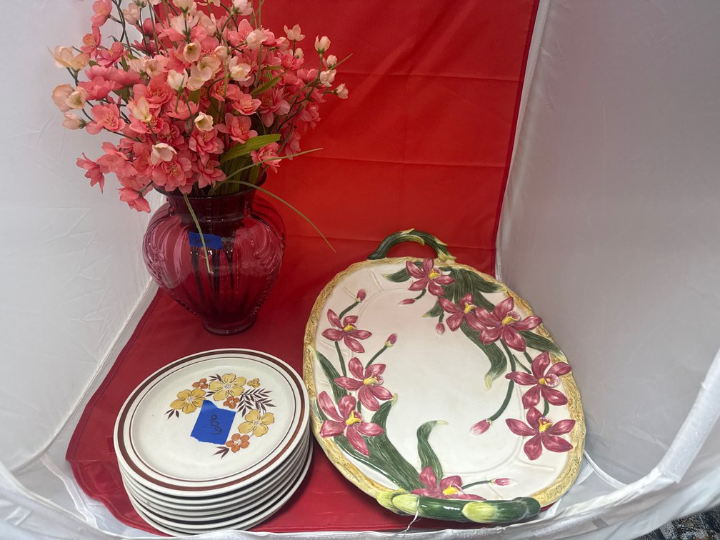 Nucor Stoneware Dish - Plates - Vase w/Floral Picks