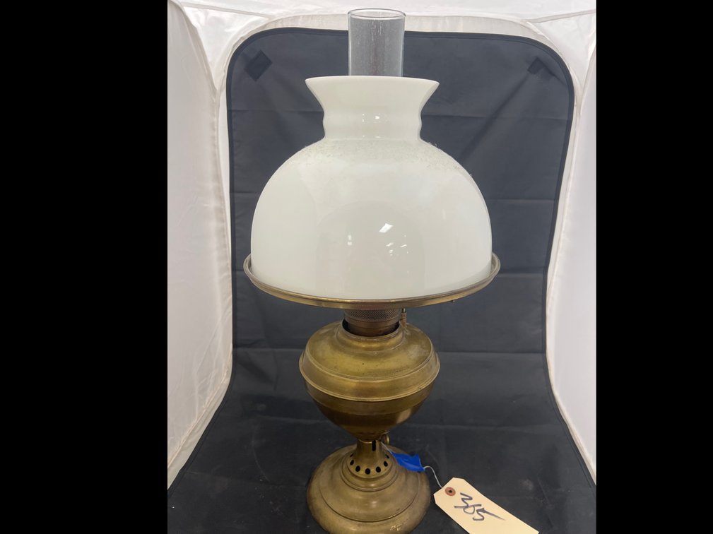 Brass Oil Lamp w/Chimney & Shade