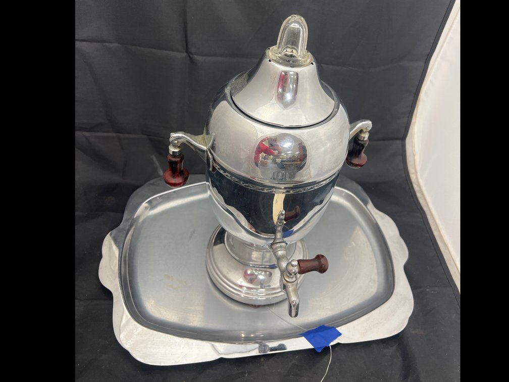 2 Pcs - Coffee Urn & Silver Toned Platter