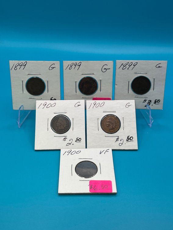3 - 1899 & 3 - 1900 Indian Head Cents