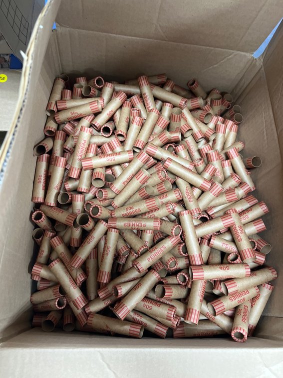 Box of Empty Penny Rolls
