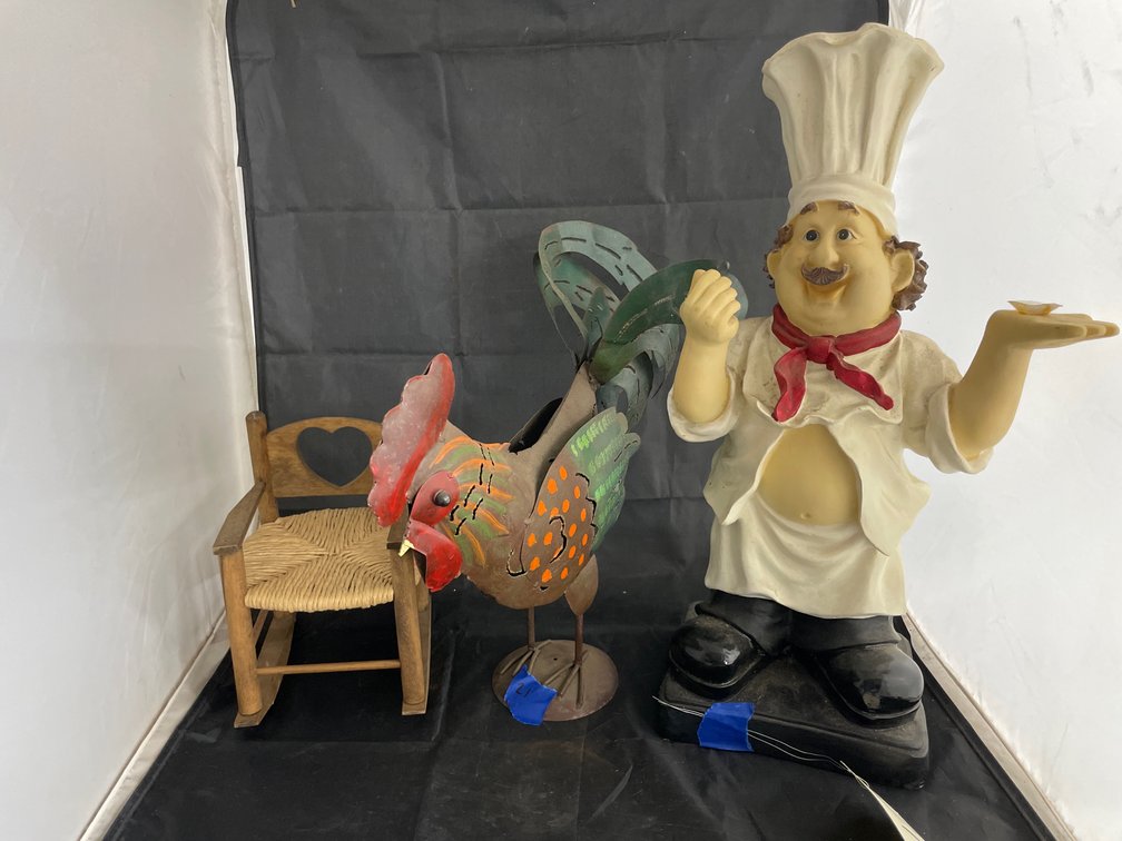 Italian Chef Kitchen Decor - Metal Chicken - Mini Rocking Chair