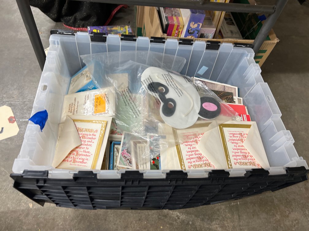 Assorted Greeting & Post Cards in Plastic Bin