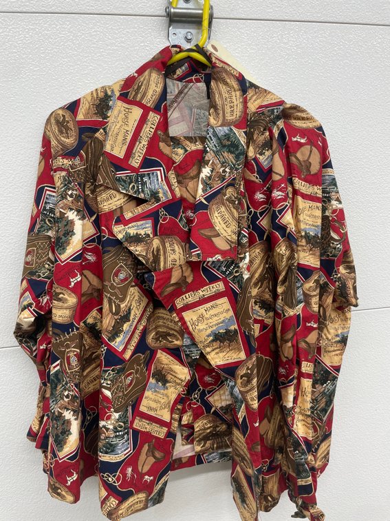 Nicole Horse Themed Button Front Shirt w/Belt & Shoulder Pads
