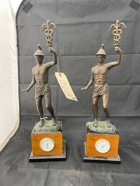2 Pcs - Metal Statues on Clock Pedestal