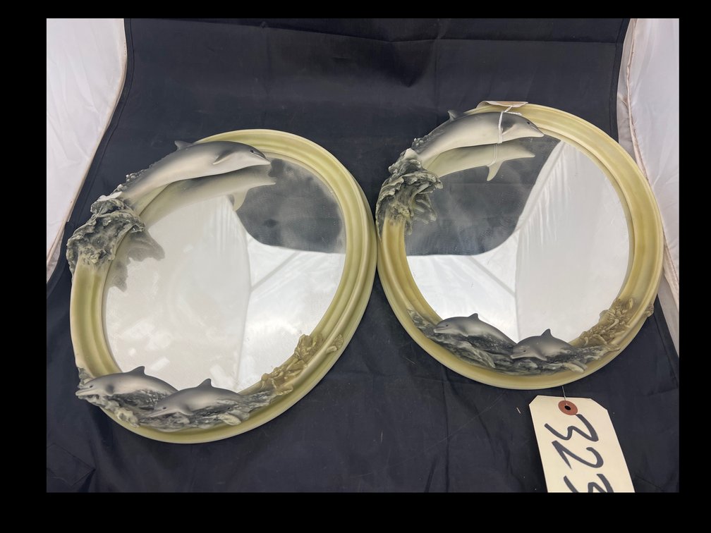 2 - Dolphin Themed Framed Wall Mirrors 13"x11"