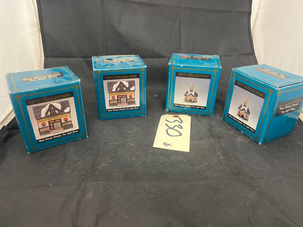 4 Pcs - Hand Painted Porcelain Tealight Houses