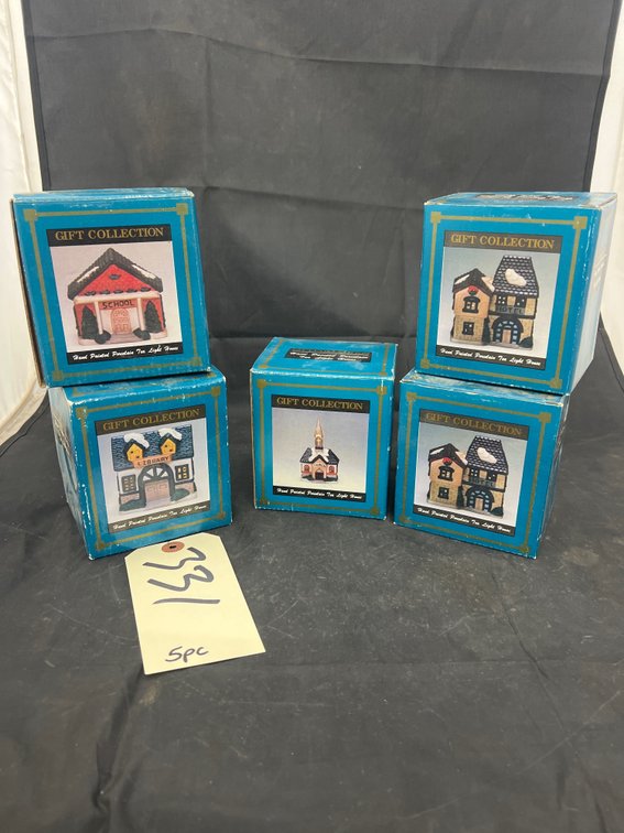5 Pcs - Hand Painted Porcelain Tealight Houses