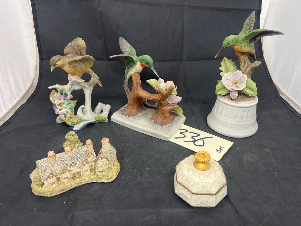 5 Pcs - 2 Lefton Bird Figurines - Bird Music Box - Lennox Trinket