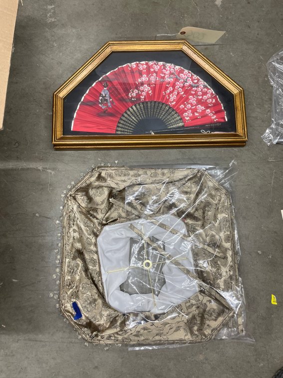 Framed Oriental Fan & Collapsible Lamp Shade