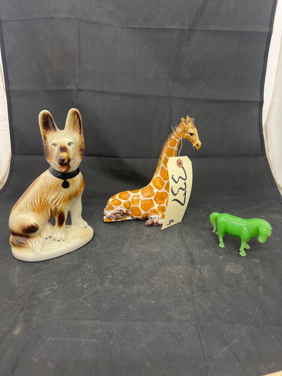 3 Pcs - Jade? Carved Horse - Giraffe & Dog Figurines