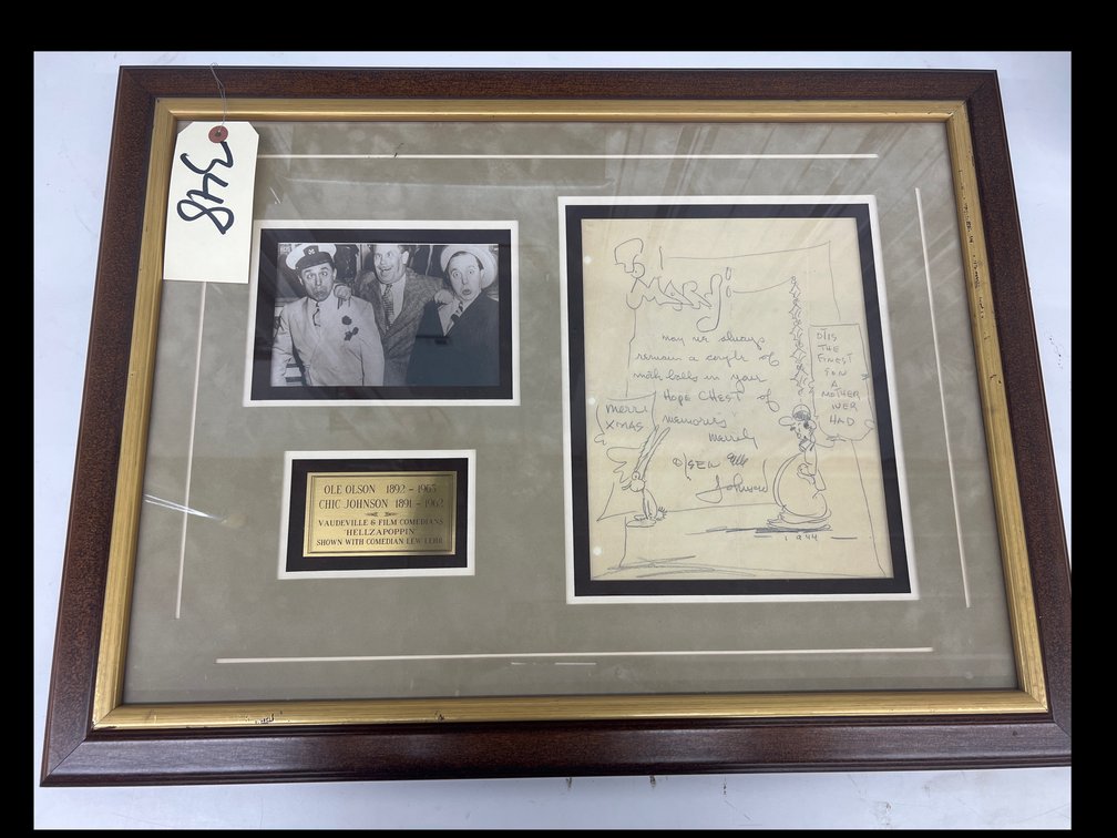 Framed Pic & Hand Drawn Cartoon - Ole Olson & Chic Johnson