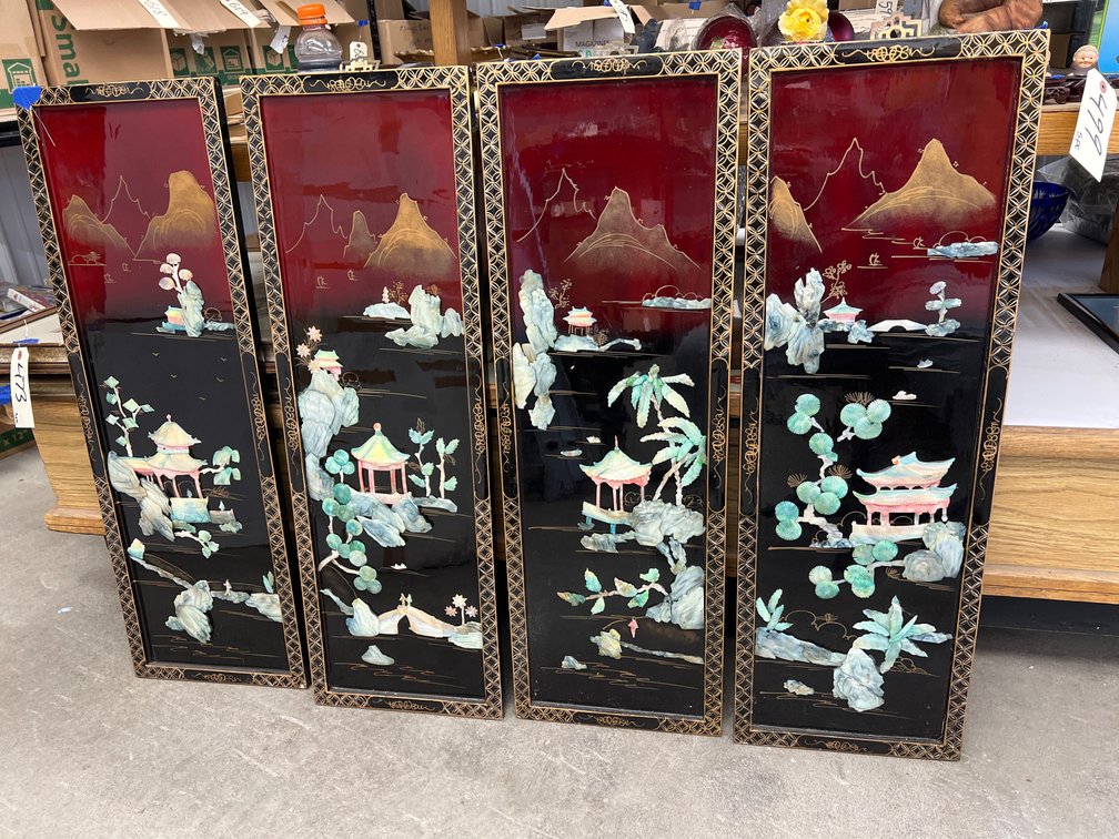 4 Pcs - Framed Oriental Wall Decor 12"x36"