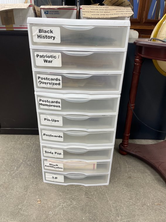 Assorted Post Cards & 9-Tier Plastic Shelf
