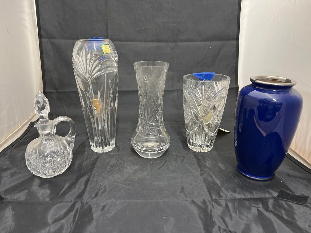 5 Pcs - Crystal Vase - Glass Cruet - Glass Vase & Oriental Vase