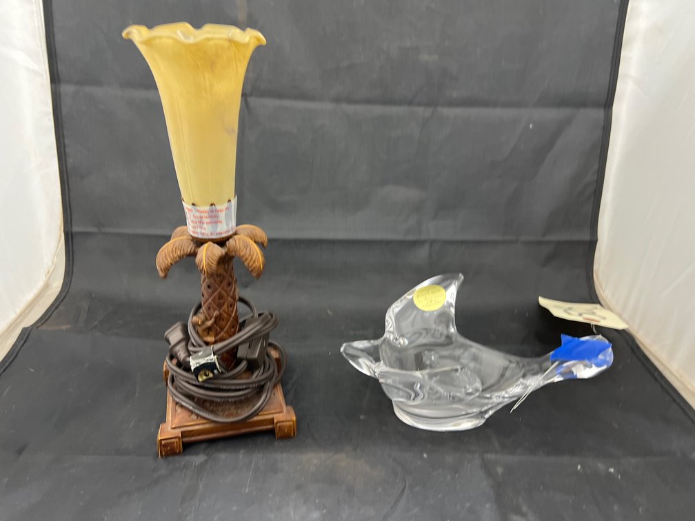 Crystal Bird Dish & Table Lamp