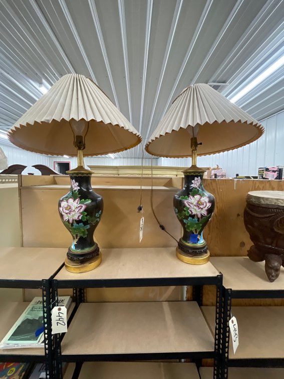 Pair of Oriental Metal Table Lamps w/Shades