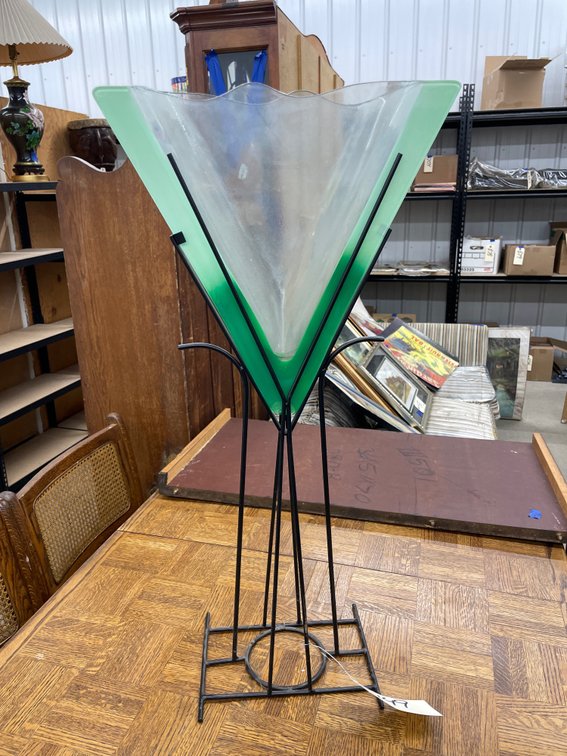 Glass Vase in Metal Stand - As Is