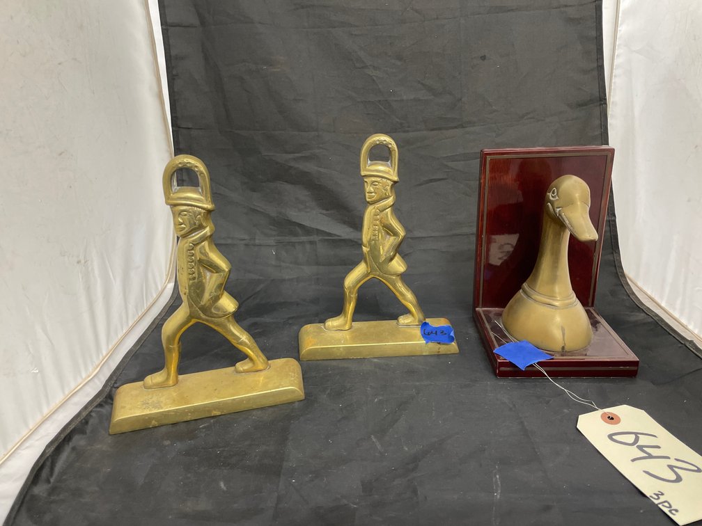 Duck Bookend & 2 Metal Statues