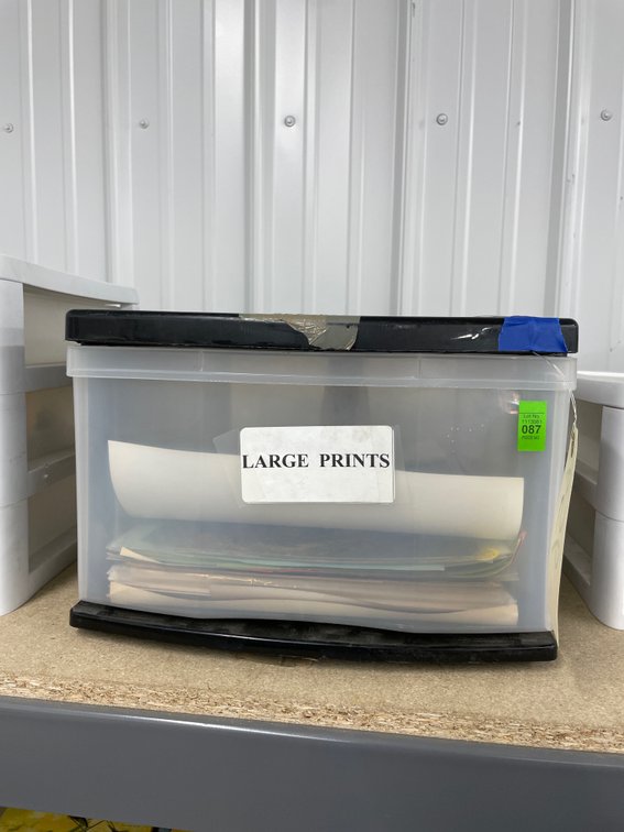 Assorted Prints in Plastic Storage Bin