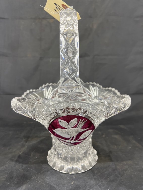 Red Cut to Clear Crystal Basket
