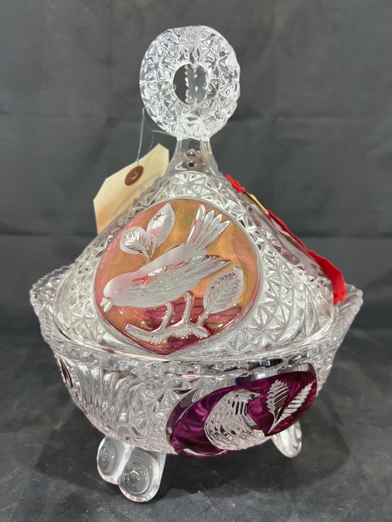 Red Cut to Clear Candy Dish