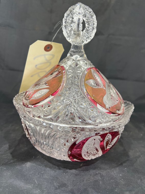 Red Cut to Clear Candy Dish