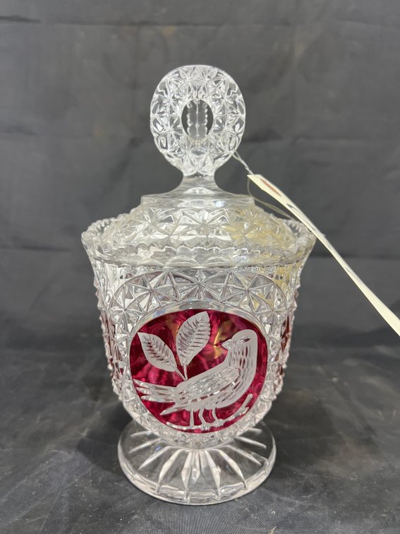 Red Cut to Clear Candy Dish