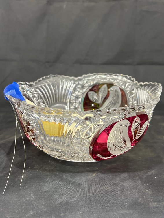 Red Cut to Clear Crystal Bowl