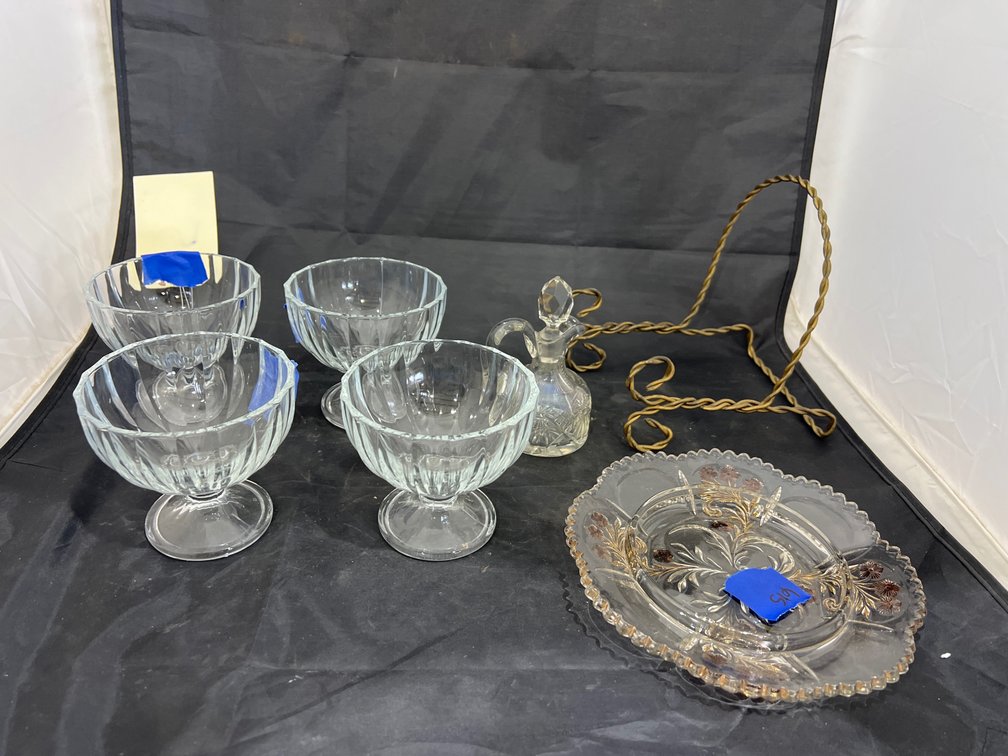 6 Pcs - Clear Glass Plate on Stand - Glass Sherbets - Crystal Cruet