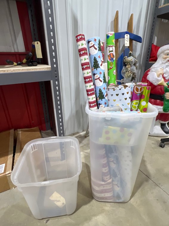 Gift Wrap in Plastic Storage Bin w/Lid