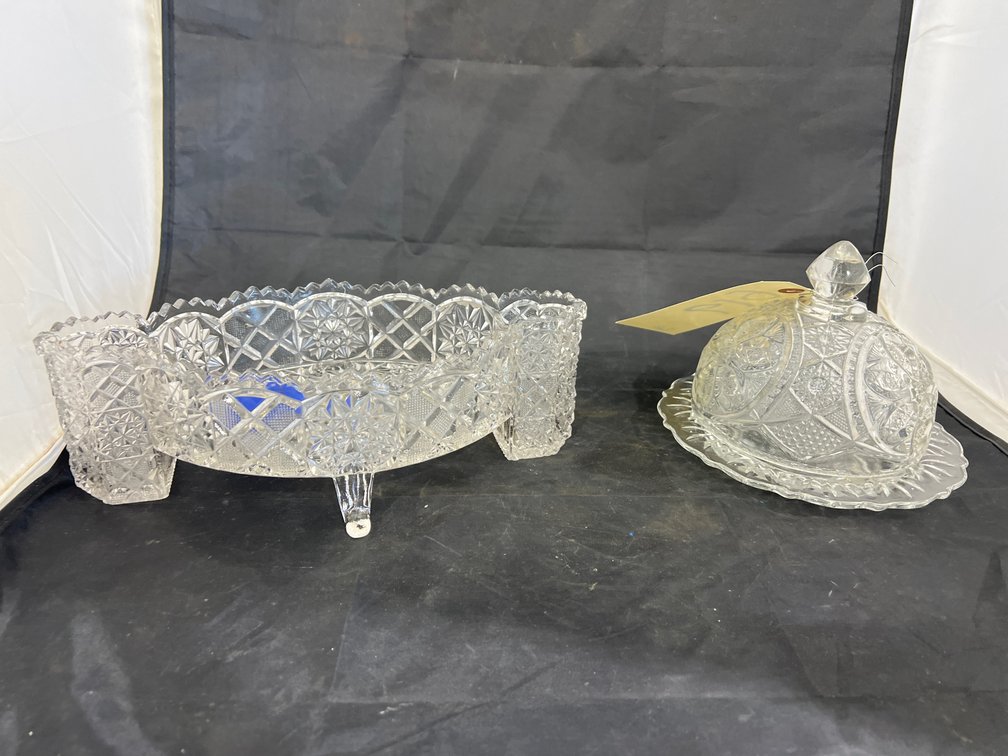 Glass Covered Butter Dish & Glass Serving Dish