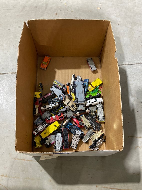 Box of Hot Wheel Style Cars